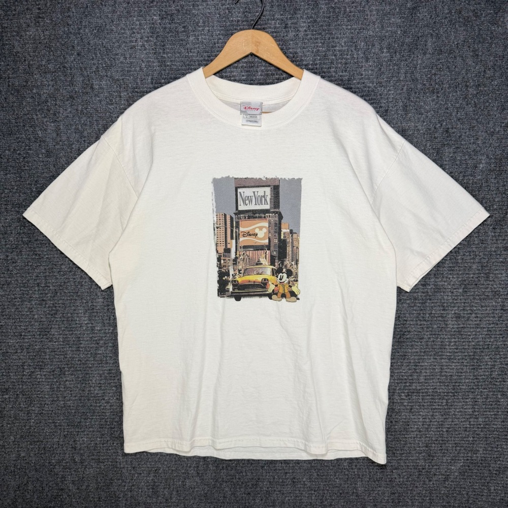 Vintage Disney Mickey Mouse New York City Taxi T-Shirt Mens Large White